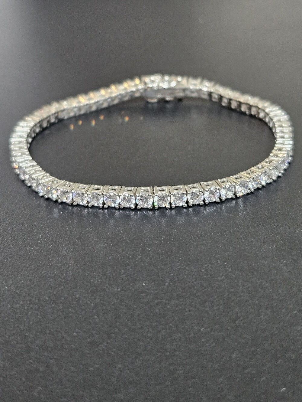 925 Cubic Zirconia 3mm Round Sterling Silver Tennis Bracelet 7"